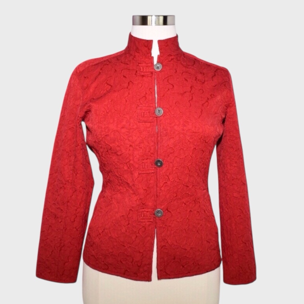 Chicos Structured Mandarin-Inspired Textured Button Blazer Jacket
